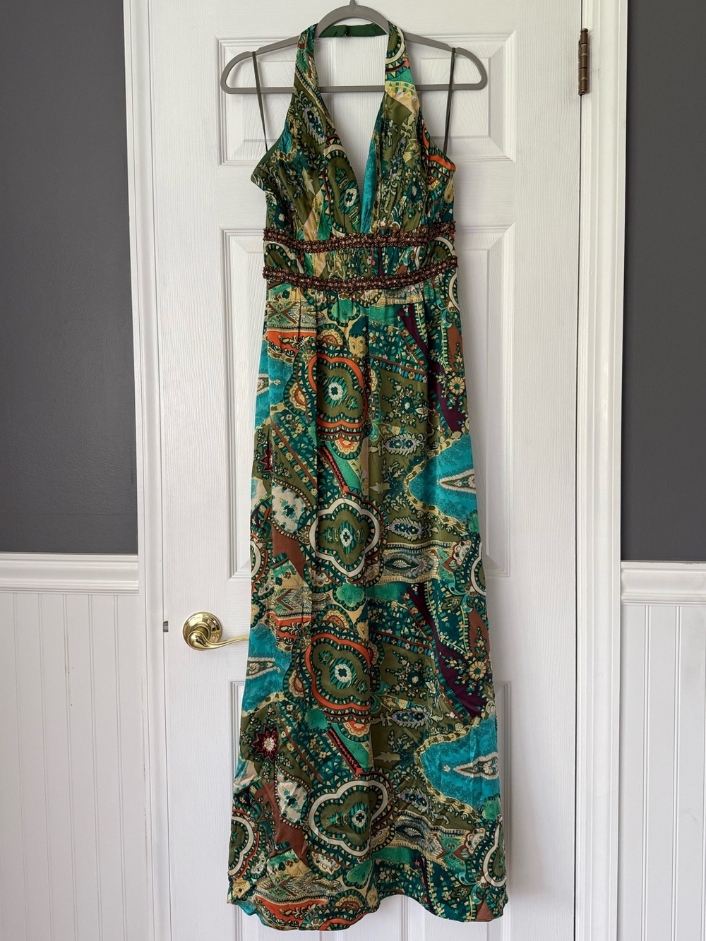 Vintage Y2K Halter Maxi Dress in Teal and Green